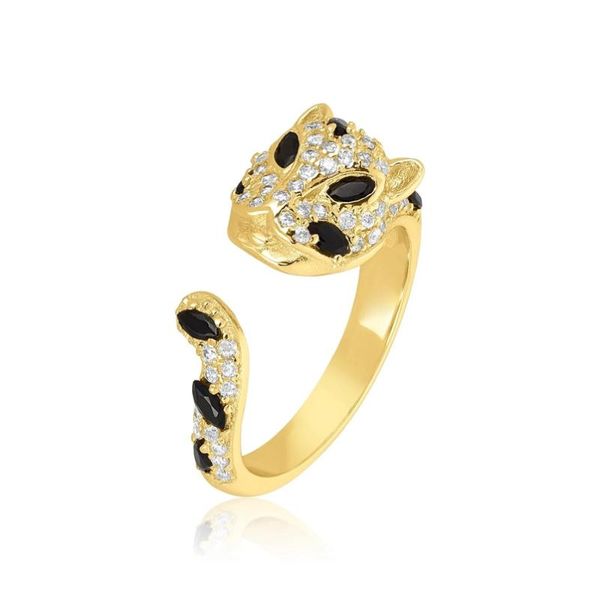 

cluster rings 2021 fashion full crystal inlaid leopard ring opening personality party jewelry gift, Golden;silver