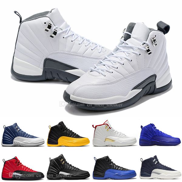 

new 12 stone blue university gold reverse flu game dark concord wntr basketball shoes 12s wings university blue men sports sneakers trainers, White;red