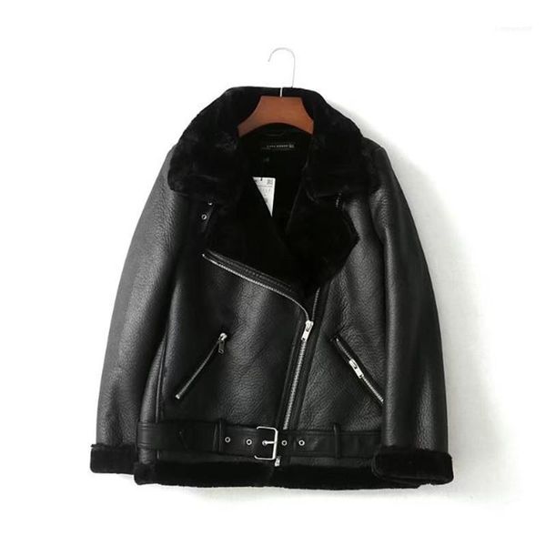 

zipper faxu fur liner coat womens pu leather jacket designer jacket winter coats luxury women jackt inclined, Black
