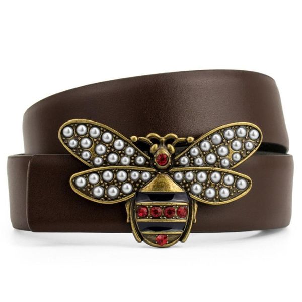 

womens little bee cowhide designer belt for woman belt fashion smooth buckle belts width 3.4cm highly quality cowhide 2 color06, Black;brown