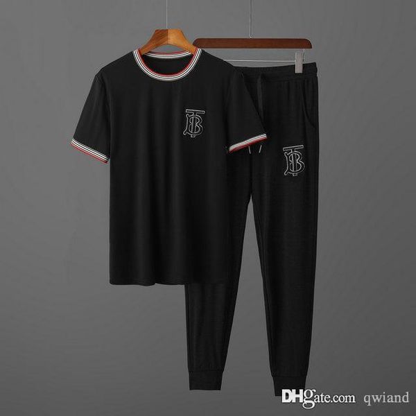 

2020 лето новый лидирующий бутик моды вышивка мужской шею с коротким рукавом брюки спортивный костюм отдыха, Gray