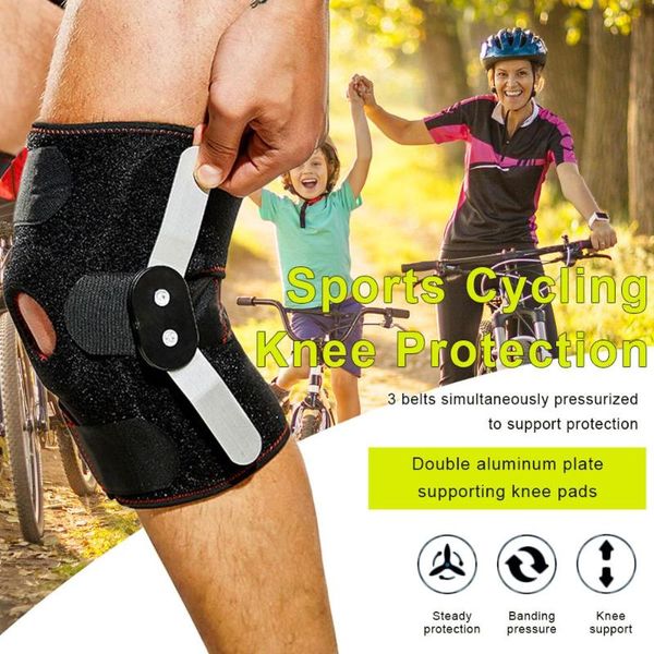 

double steel plate knee pads brace open patella support kneepad support fitness protector, Black;gray