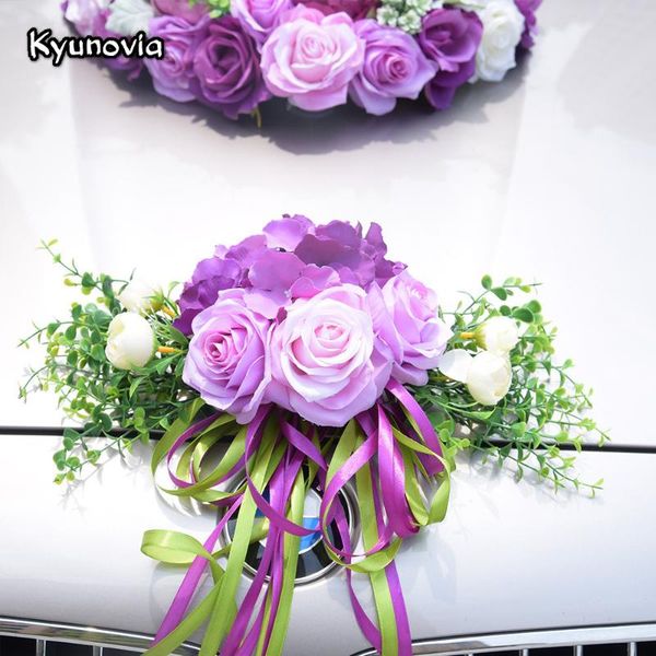 

kyunovia wedding car decoration door handles and rearview mirror wedding party garden centerpiece decoration red silk flower h16