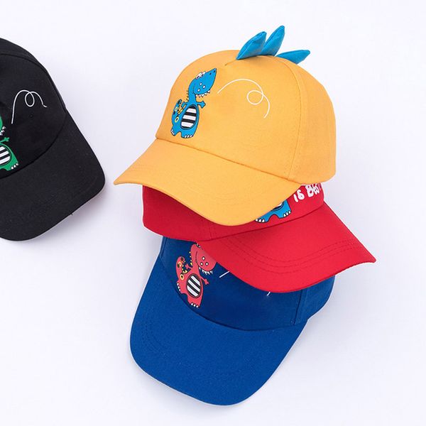 

summer new kids boy adjustable baseball cap cute cartoon dinosaur baby hat children boys sun hat snapback caps, Slivery;white