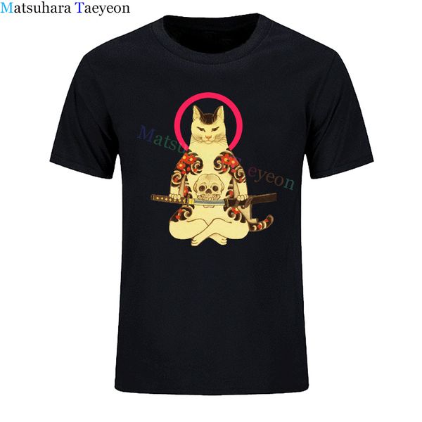 

vintage japanese samurai cat cat retro posters print funny t-shirt men summer cotton short sleeve o-neck t shirt man's clothing