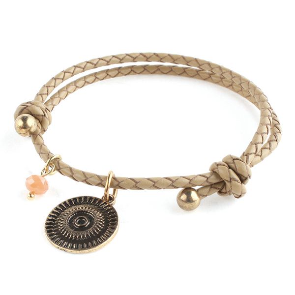 

leather rope bracelet bohemian soft pottery bracelets for women nationality stainless steel bracelet jewelry, Golden;silver