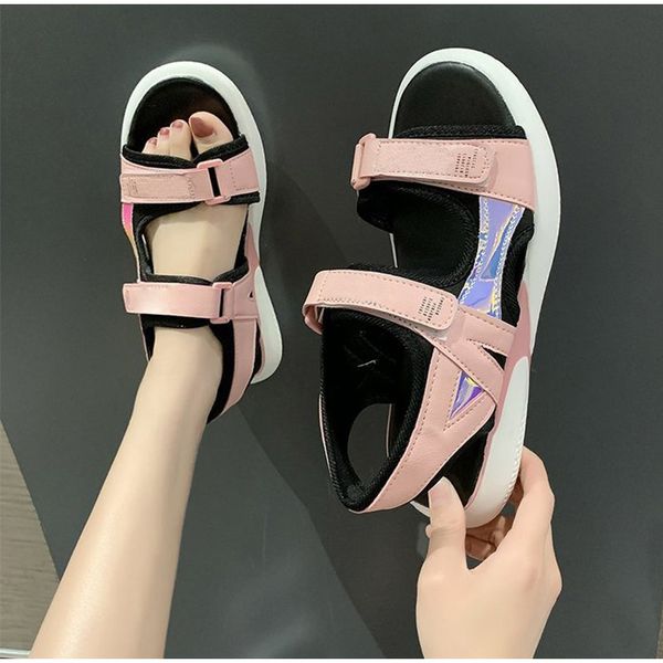 

ladies sandalias 2020 woman summer shoes female sandal mesh breathable casual women's flat sandals hook loop buckle beach shoes, Black