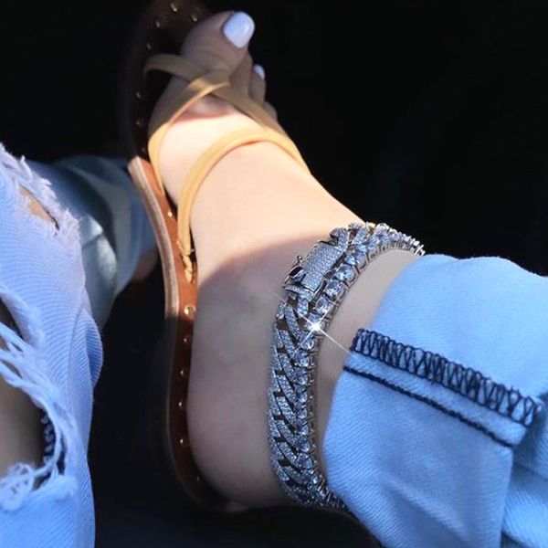 

parking cz baguette anklet hip hop punk for wonem anklet 12mm iced out cubic zircon miami curb cuban link chain anklets jewelry, Red;blue