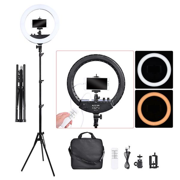 

fusitu ft-240rl 14 inch dimmable bi-color 3000-6000k led ring light with stand tripod ring lamp for camera phone p studio