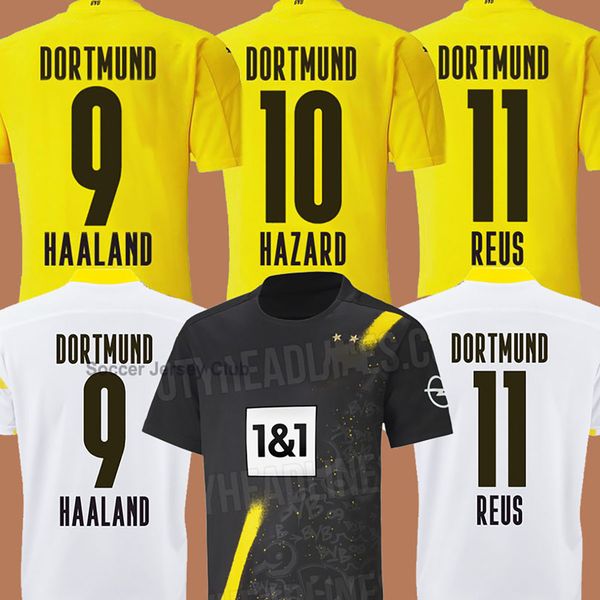 

20 21 haaland borussia hazard dortmund soccer jersey 2020 2021 cup football shirt 110th reus hummels sancho brandt men + kids kit maillots, Black;yellow