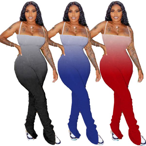 

2020 womens designer rompers summer sleeveless gradient color split stacked jumpsuits fashion casual female clothing, Black;white