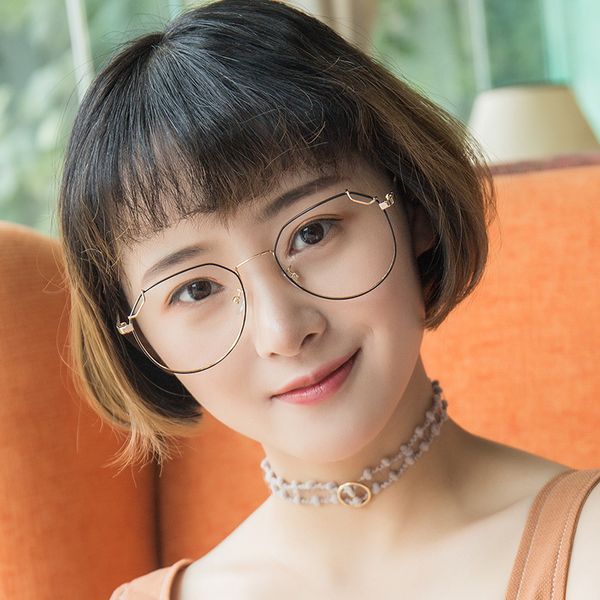 

brightzone new cat metal fake clear round optical computer retro glasses fashion women myopia spectacle frame glass tmall rims, Black