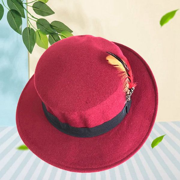 

autumn and winter flat woolen hats ladies british fashion imitation wool retro personality hat feather, Blue;gray