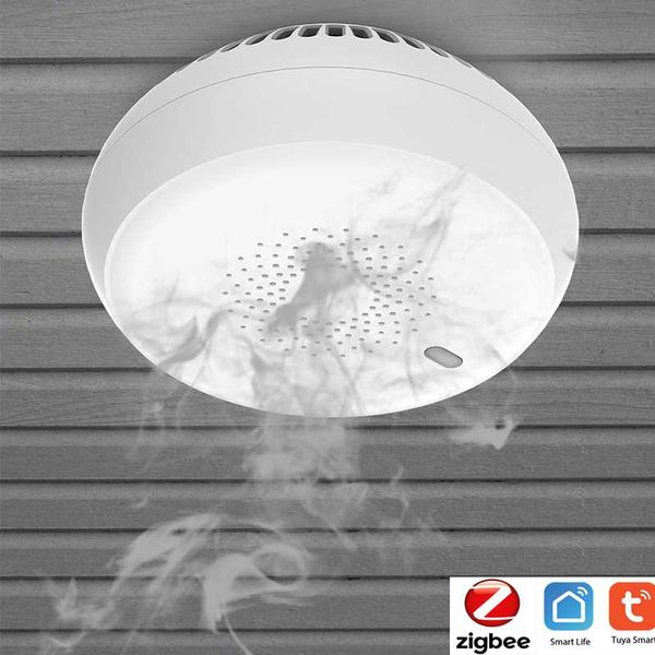 

туя zigbee детектор дыма zigbee протокол 1шт cr123a батареи пожарной сигнализации датчик смарт-life, Black;white