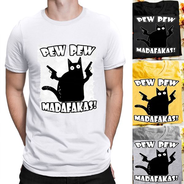 

2020 summer fashion funny tee cat pew pew madafakas mens funny cat graphic men's cotton crew neck short sleeve t-shirt gifts