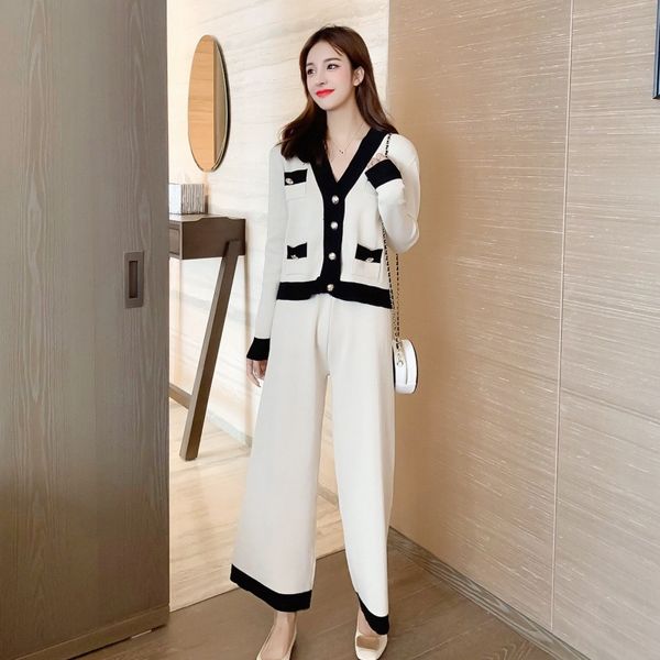 

2020 autumn clothing graceful sweater wide-leg pants net red wide leg pants coatcoat coat foreign style two-piece suit 783 wwpi, Gray