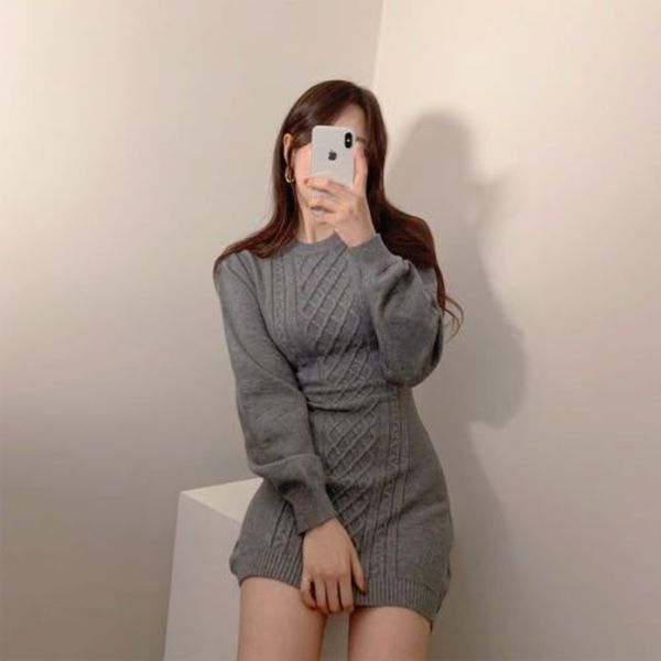 

elegant slim-fit hip-wrapped knitted sweater skirt slim back hollow sweater skirt dsxa2, Black;gray