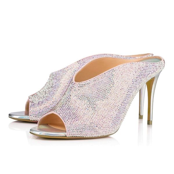 

sandals dream2021 thin high-heeled women's summer fashion all-match fish mouth rhinestone rear empty high heel for women, Black