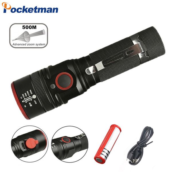 

flashlights torches 5000lm led usb rechargeable flash light with xml t6 portable zoomable lantern 3-modes torch for 18650 battery