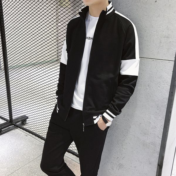 

men's fiber blended casual suit new autumn large size korean version of color matching simple running sportswear, Gray