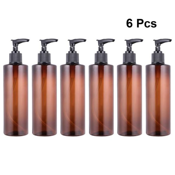 

6pcs 250ml plastic press pump bottle travel subpackging bottle refillable brown (random pump head color