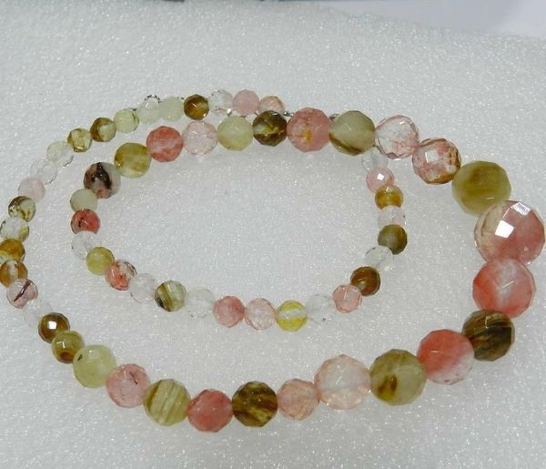 

faceted 6-14mm watermelon tourmaline gems round beads necklace 18, Silver