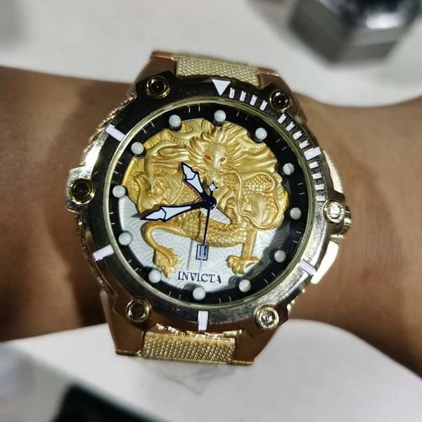 

selling casual sports quartz calendar men's watch invicta dz7333 mesh belt dragon totem personalized large dial, Slivery;brown