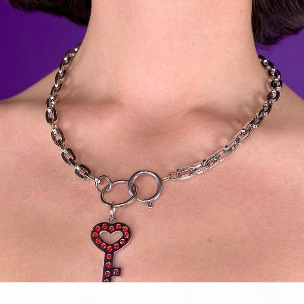 

crystal igirl key necklace women harajuku hip hop pandent necklaces gothic punk girls choker chian necklace pop collares mujer, Silver