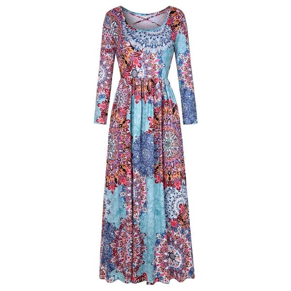 

new pregnant dresses for women 2020 spring and summer women's long sleeve cross band printed long skirt, White