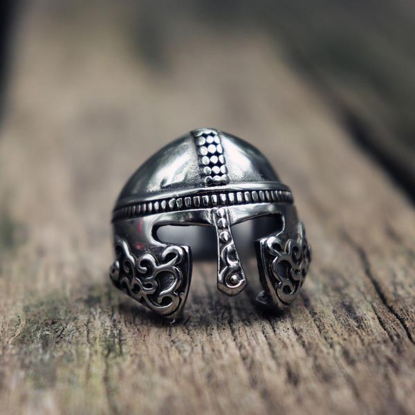 

men's nordic mythology amulet ring viking scandinavian warrior helmet biker 316l stainless steel rings jewelry size 7-13, Silver