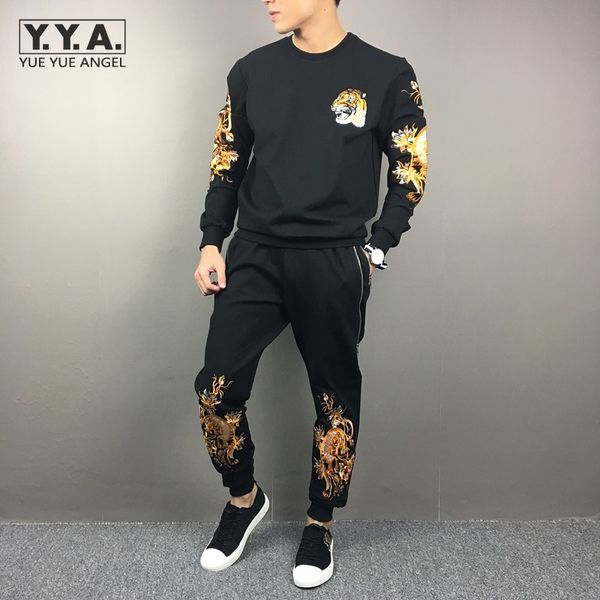 

autumn mens casual tracksuit two piece set fashion embroidery sportswear long sleeve pullover sweatpants matching sets men, Gray