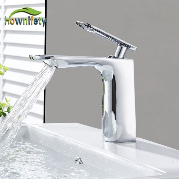 

Chrome Basin Sink Faucet Deck Mount Hot Cold Taps Waterfall Outlet Bathroom Faucets Singl Handle Single Hole