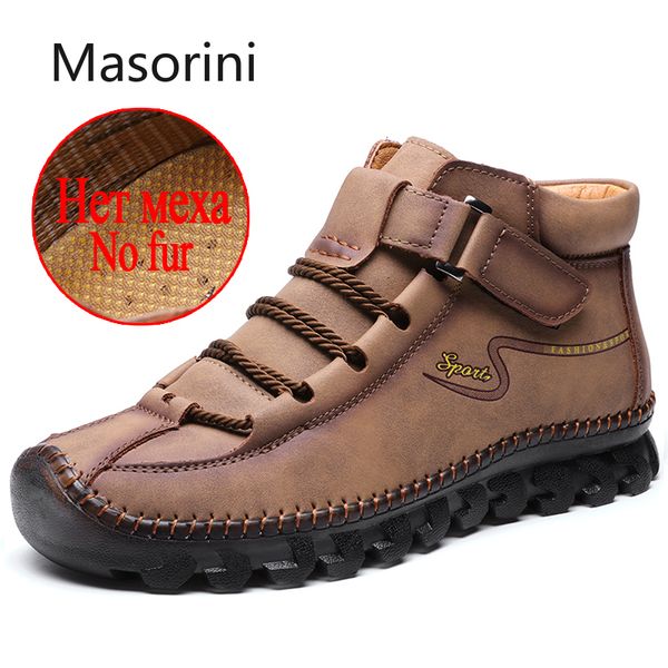 

boots 2021 winter men plush warm shoes leather man motorcycle outdoor non-slip mans footwear 38-48, Black