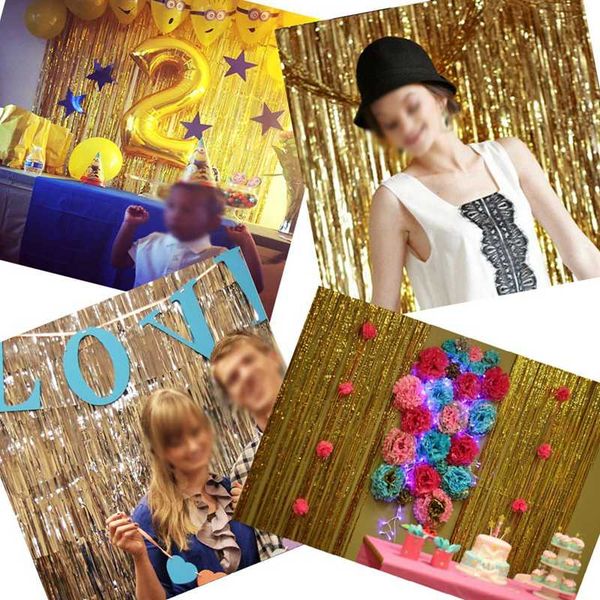

2m 3m gold tinsel foil fringe curtains birthday background graduation bachelor party p p