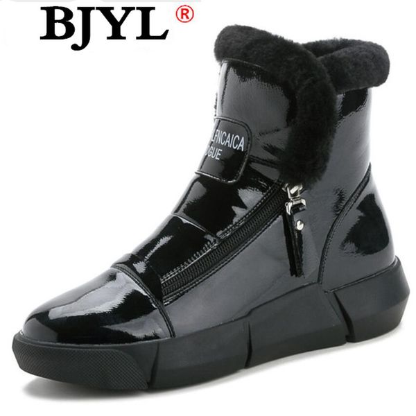 

2020 new women boots waterproof winter shoes women snow boots platform keep warm ankle with thick fur heels botas mujer, Black