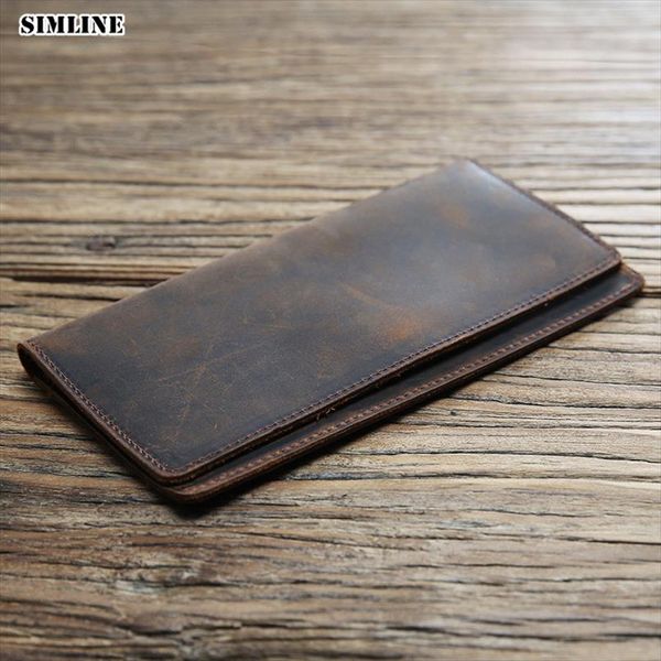 

genuine leather men wallet crazy horse cowhide male vintage handmade long slim thin wallets purse card holder carteira, Red;black