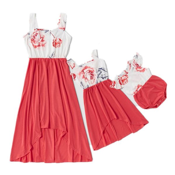 

2020 summer mother daughter cute dress floral print irregular matching dress baby girl rompers mommy and me clothes family look, Blue