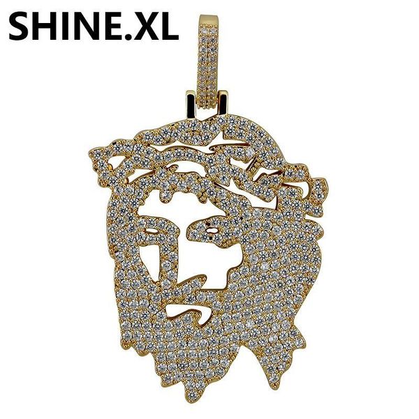 

iced out zircon jesus head pendant necklace brass religion, Silver