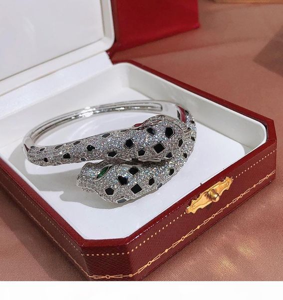

wholesale designer double leopard cuff cubic zirconia paved bangle 18k yellow gold white rose gold plated bracelets for women, Black