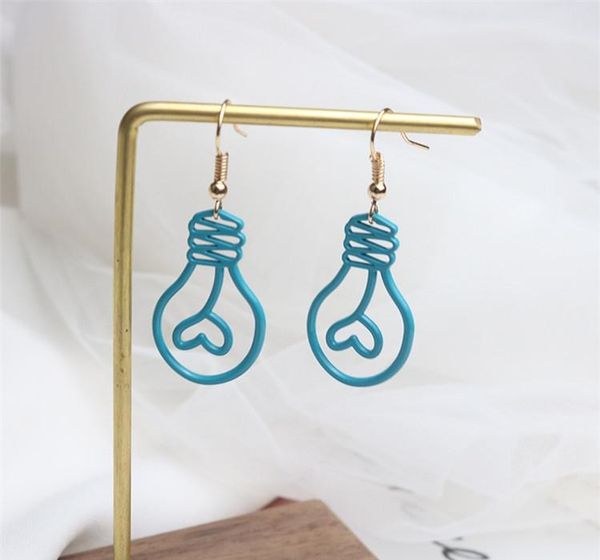 

korea lovely hollow-out bulb earring light blue retro art earring abstract love girl01, Golden;silver