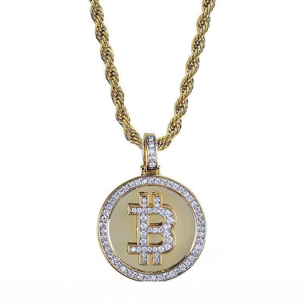 

горячий продавать hiphop позолоченных bitcoin ожерелья асфальтовой micro циркон ожерелье с веревкой chian bling рэпер ювелирных изделия, Silver