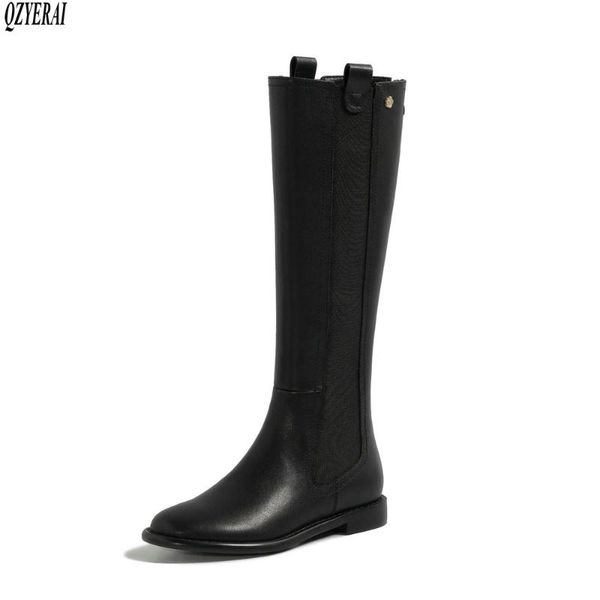 

qzyerai black the knee boots genuine leather female boots women's autumn winter cowhide women's shoes size 34-40