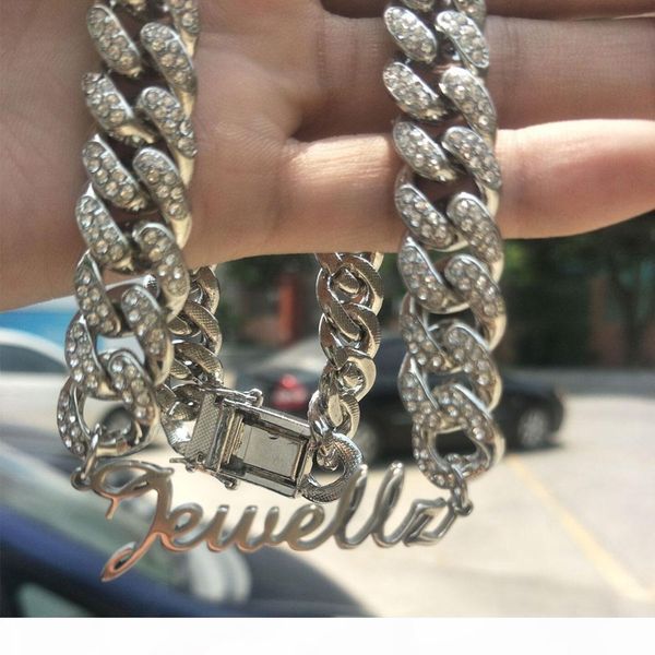 

custom name necklace with 12mm cuban chain customized nameplate necklaces custom stainless steel old english style personalized jewelry gift, Silver