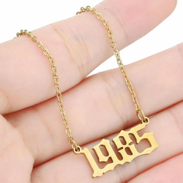 

stainless steel years 1980-2020 fashion chocker necklace digits birthday pendant gifts ornament jewelry, Silver