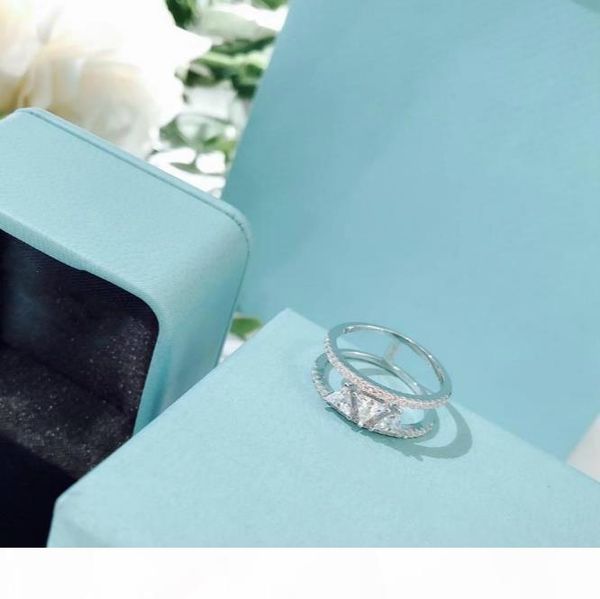 

women hewelry wedding engagement ring jewelry 925 sterling silver triangle hollow white gold ring, Slivery;golden