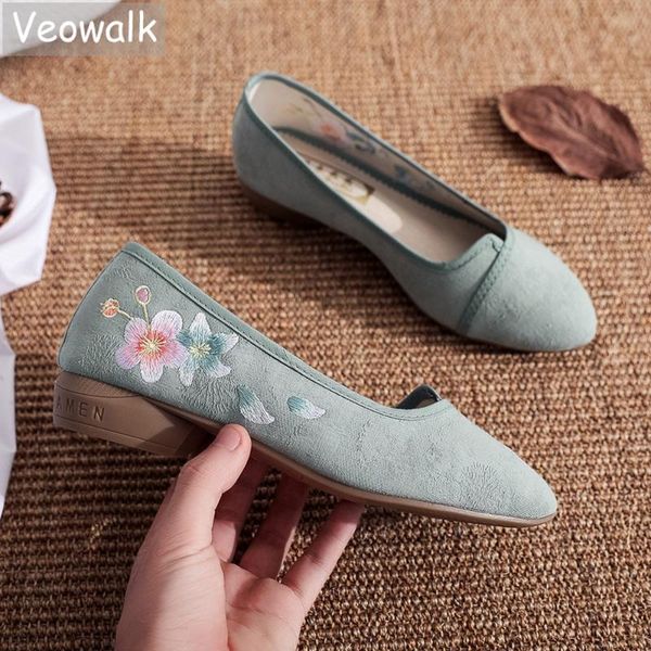 

veowalk jacquard embroidered women pointed toe ballet flats retro elegant ladies casual comfortable low slip on flat shoes, Black