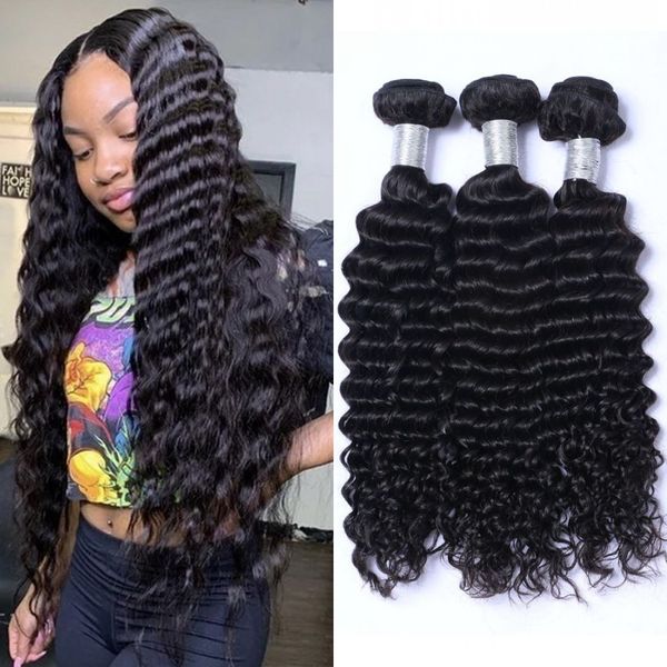 

indian human hair bundles deep wave bundles 3 pcs natural color bundles human hair weave 8 - 26 inch, Black
