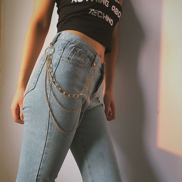 

women chain belt female luxury gold silver punk waist body thin chain ladies hip hop hook trousers keychain women pants, Black;brown