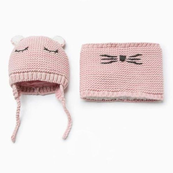 

children's knitted hat scarf for baby girls toddler infant baby girl warm hat winter scarf for children dropshipping, Yellow