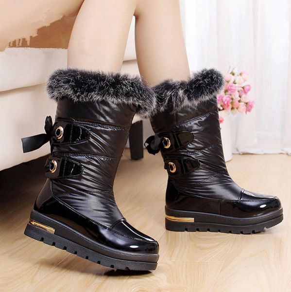

women's shoes snow boots ladies winter shoes fashion flock warm boots ankle short bootie slip-on outside botas, Black